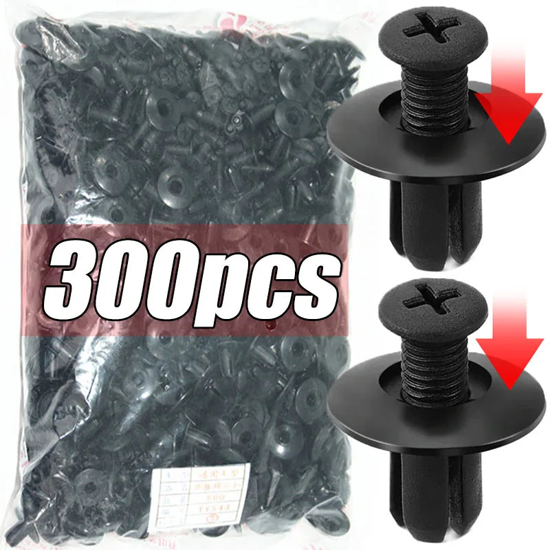 300/50Pcs 8Mm Plastic Fasteners Screws Universal Car Bumper Fender Black Rivets Car Fastener Push Pin Clips Auto Accessories