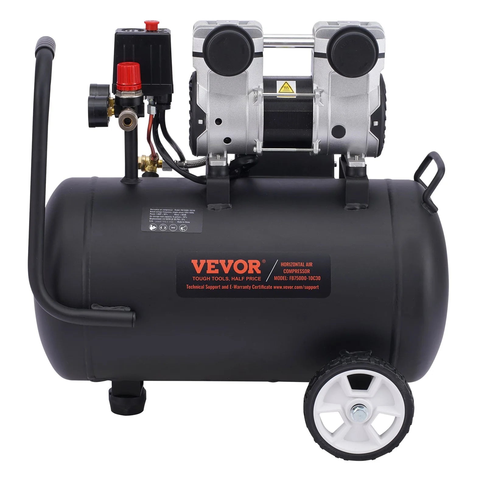 VEVOR Air Compressor Compact Portable Oil Free Compressor 8 Gallon 90 PSI