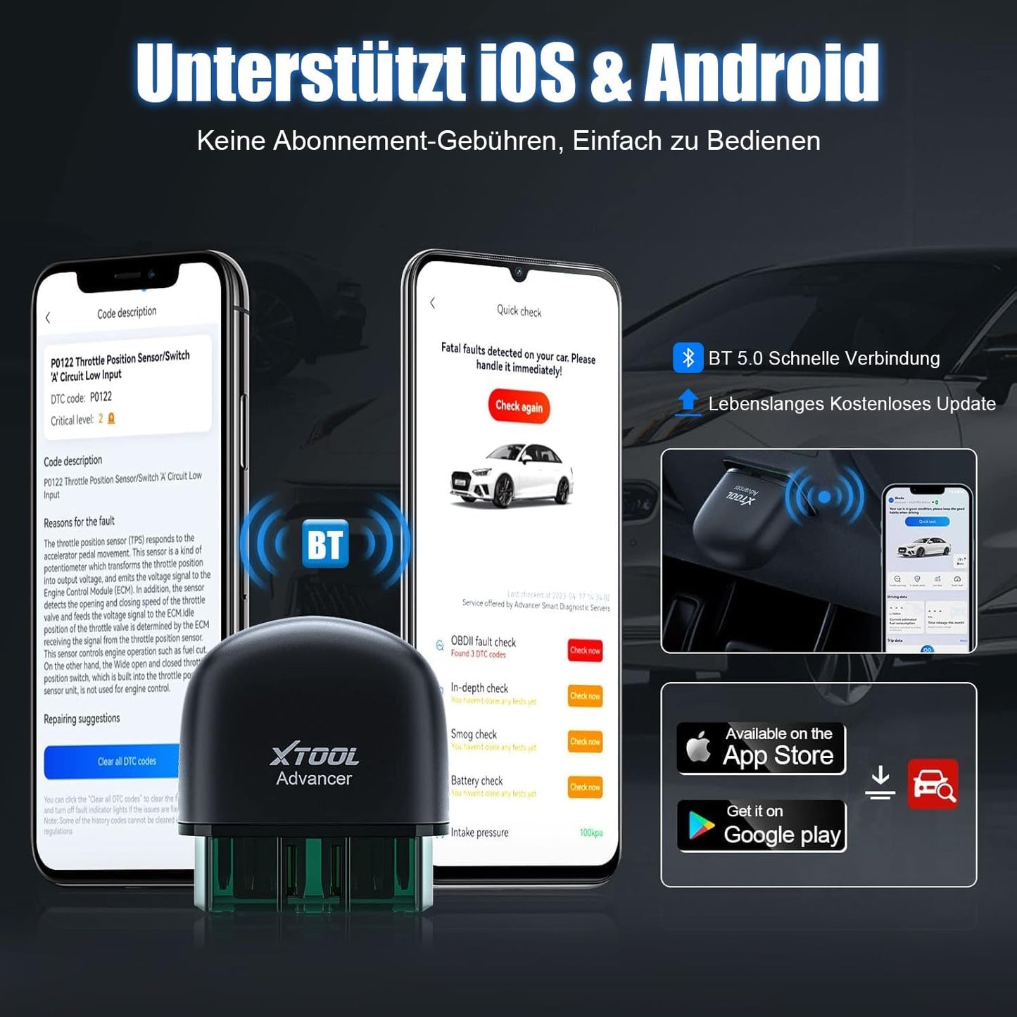 XTOOL AD20 Pro OBD2 Diagnosegerät Auto Scanner Alle System Scan, Obd2 Auslesegerät Mit Dtc-Definition, Öl-Reset, 15+ Sprachen, Spannungserkennung, Lebenslange Kostenlose Updates, Für Ios Und Android