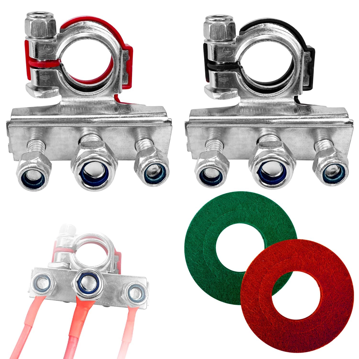 2 Stück Batterieklemmen 3-Fach Steckverbinder, Leisure Batterieklemmen Batterie Polklemmen 12V PKW Batterieklemme Für Auto Van Wohnwagen Boot