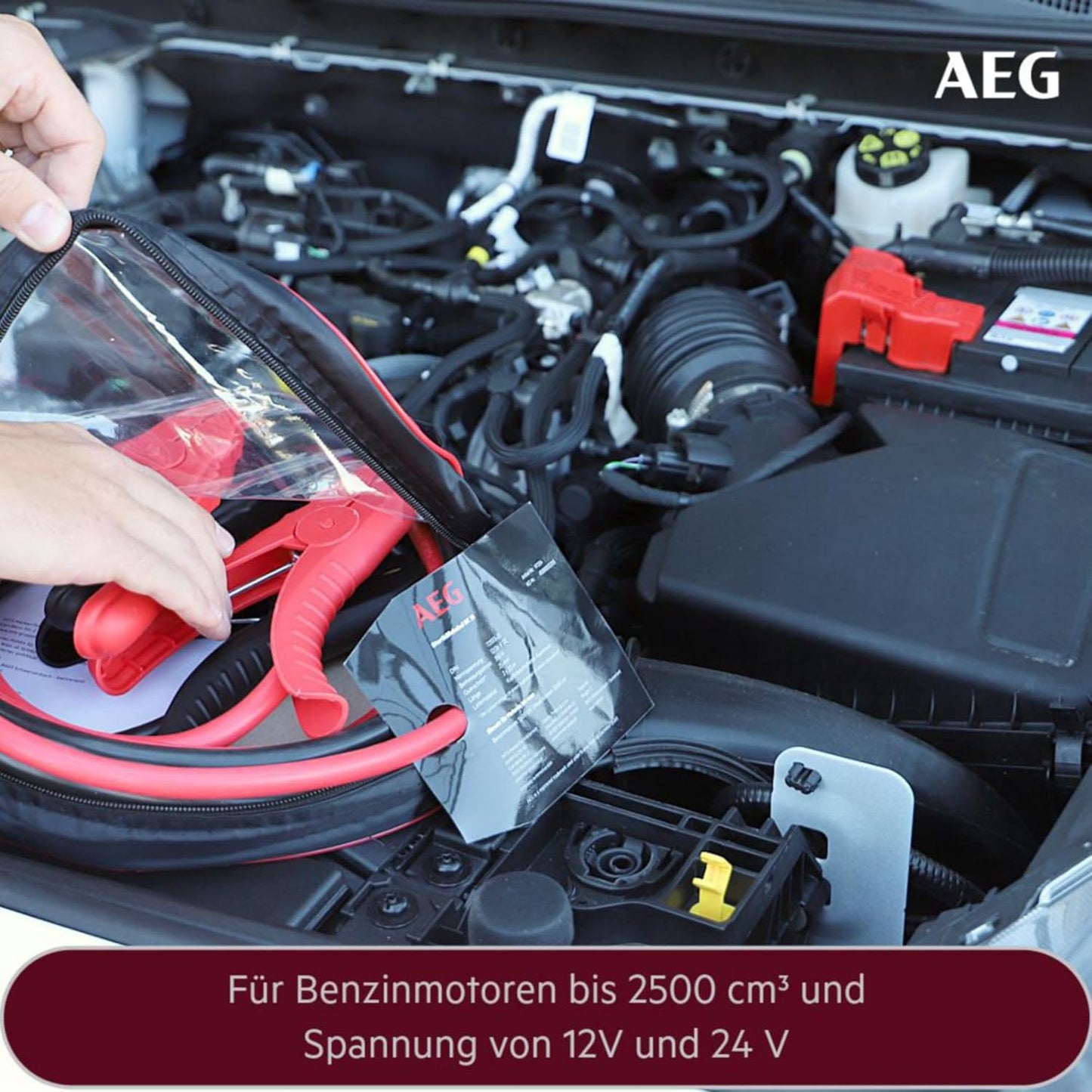 AEG Starthilfekabel Alu-Tec, Für 12 Volt Und 24 Volt, in Aufbewahrungstasche, 2 X 3M, Erfüllt DIN 72553