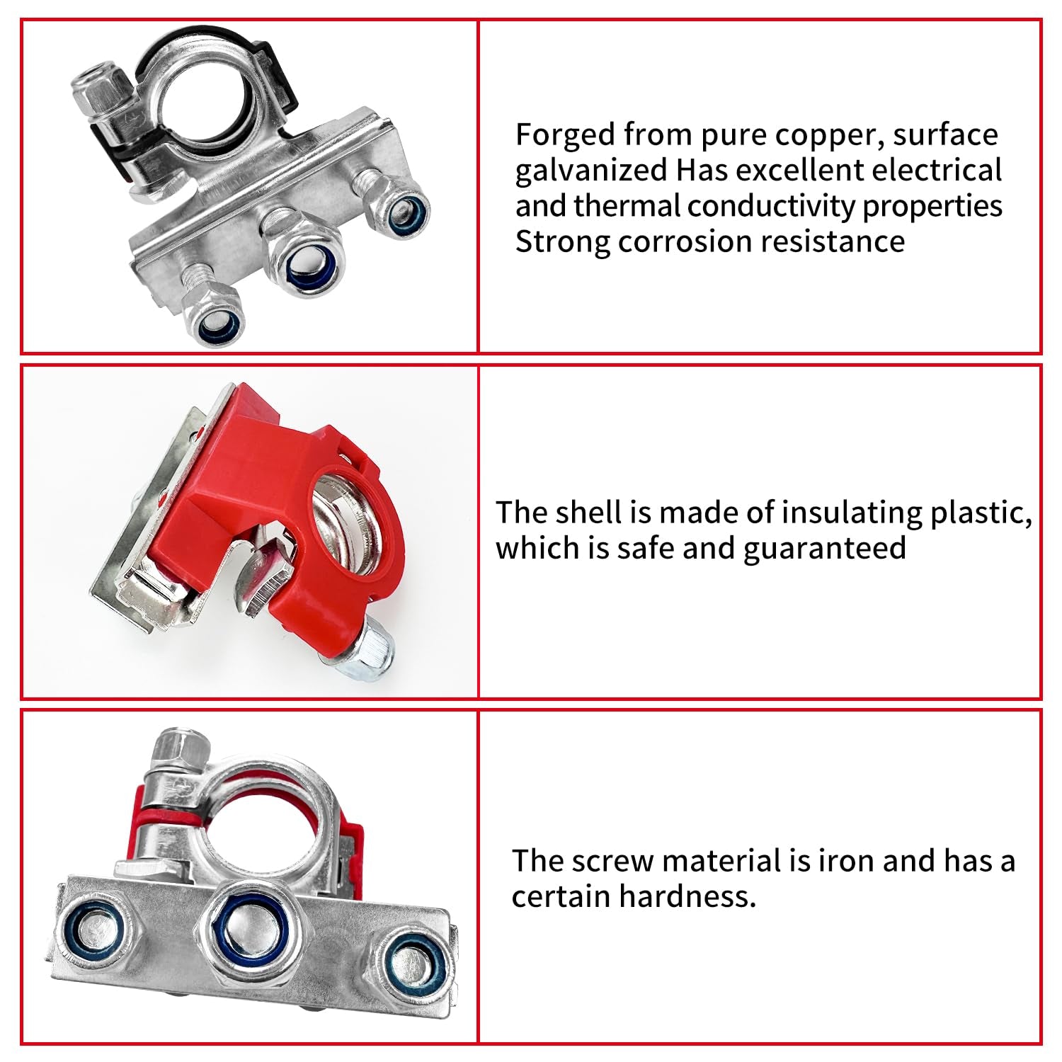 2 Stück Batterieklemmen 3-Fach Steckverbinder, Leisure Batterieklemmen Batterie Polklemmen 12V PKW Batterieklemme Für Auto Van Wohnwagen Boot