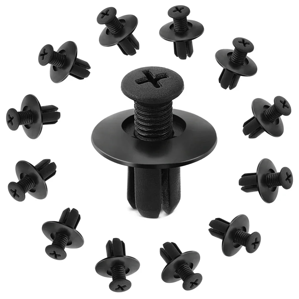300/50Pcs 8Mm Plastic Fasteners Screws Universal Car Bumper Fender Black Rivets Car Fastener Push Pin Clips Auto Accessories