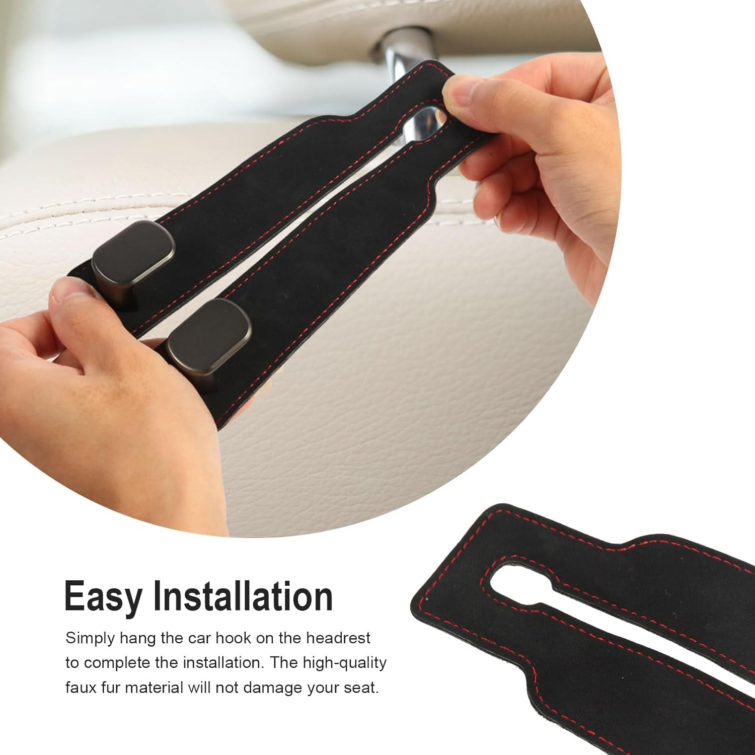 2 Pcs Multifunctional Headrest Hooks for Car, Premium Suede Material Purse Holder for Car, Double Car Seat Hooks for Headrest, Car Headrest Hook Fits Universal Car Seat Back Storage Hook
