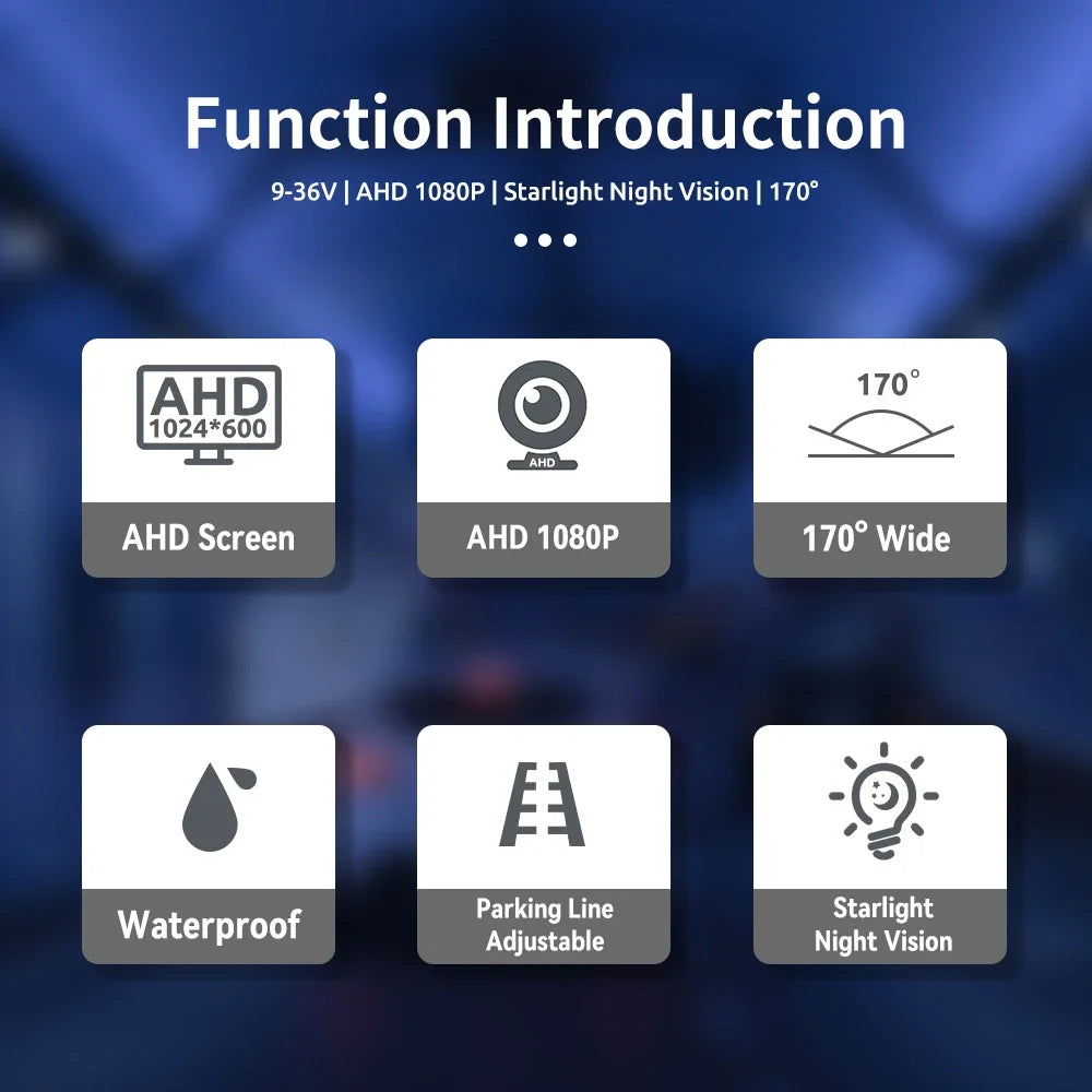 7" AHD Car Monitor with AHD Rear View Camera for Truck Parking 12-24V Reversing 1080P Camera Screen Easy Installation
