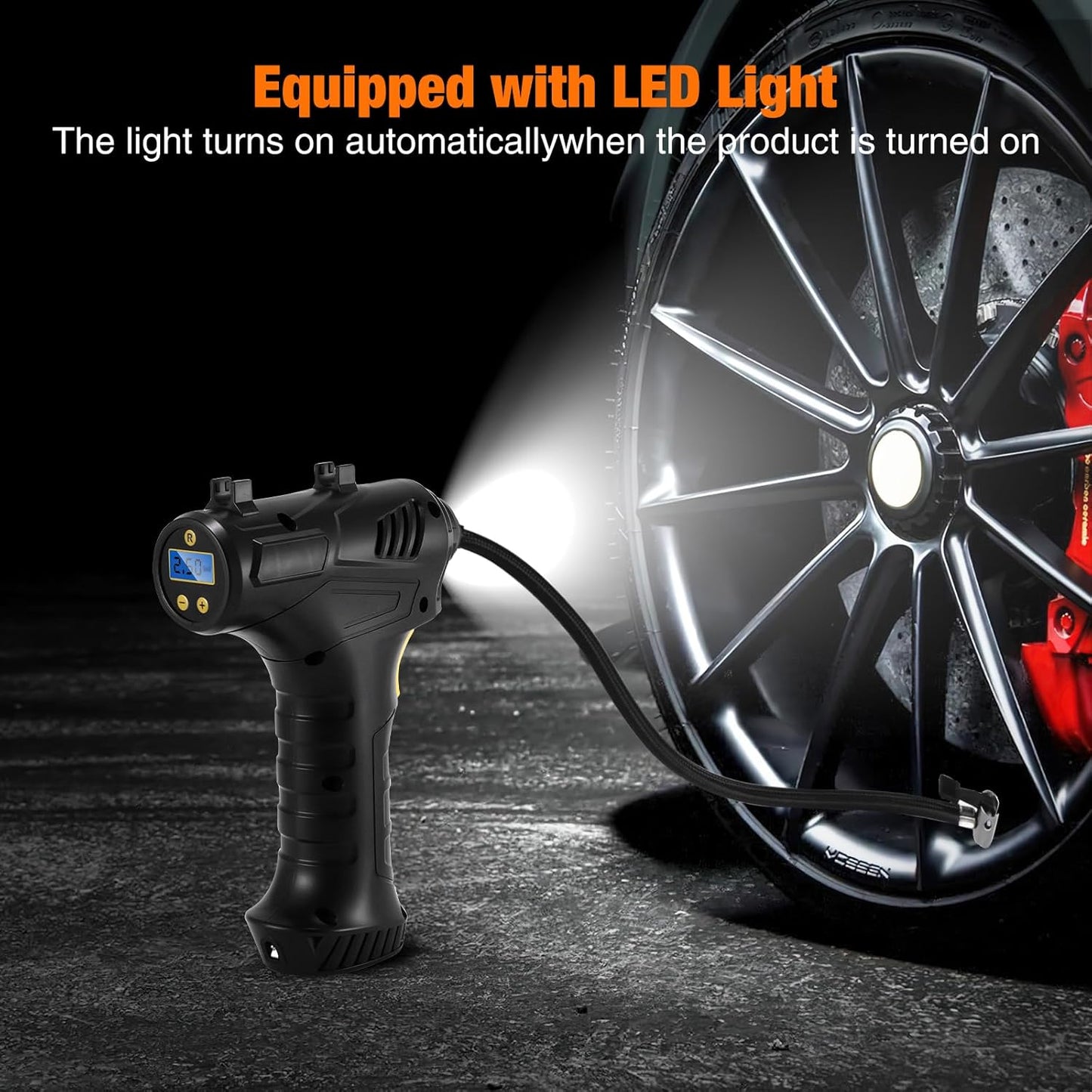 Luftpumpe Für Autoreifen, Kabellos, Elektrische Reifenpumpe, 150 PSI, Tragbar, Elektrische Pumpe Für Autoreifen Mit Led-Licht, Für Motorrad Bike Ball, 168CQJ