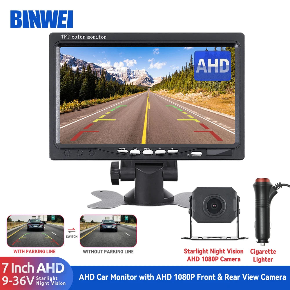 7" AHD Car Monitor with AHD Rear View Camera for Truck Parking 12-24V Reversing 1080P Camera Screen Easy Installation