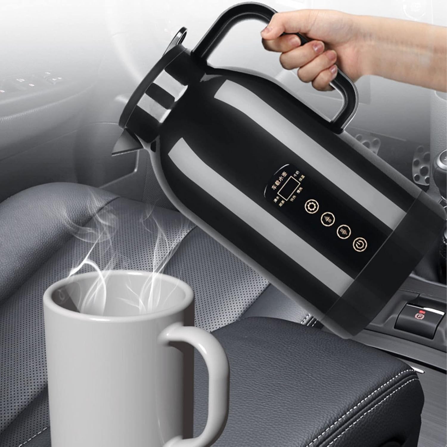 Auto Reisewasserkocher | Hitzebeständiger Wasserkocher Fürs Auto | 1150 Ml 12 V / 24 V Heizbecher Für Auto Stark Versiegelnde Touchscreen-Temperaturregelung Für Wasserkaffee