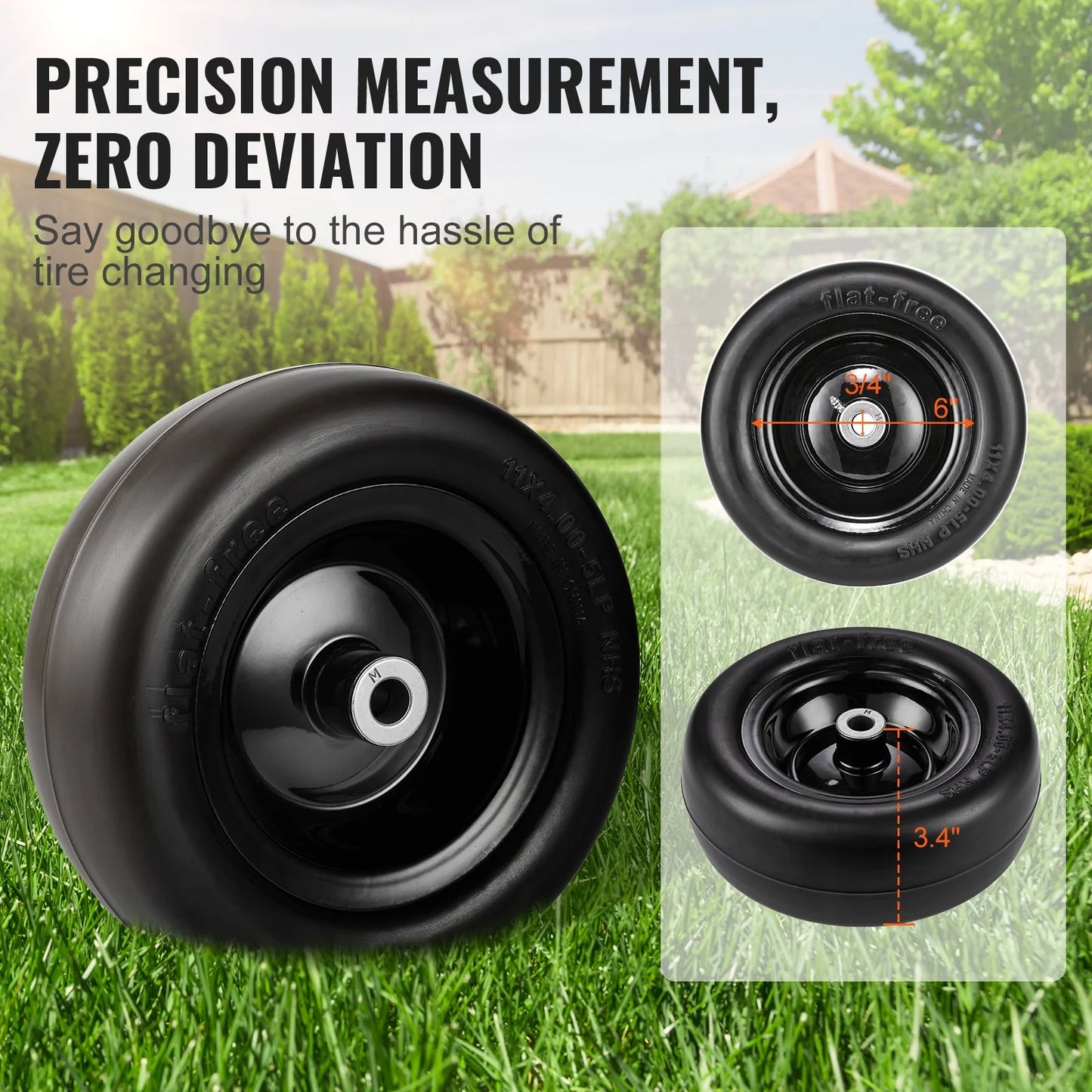 VEVOR Lawn Mower Tires with Rim, 11X4-7 Tubeless Tractor Tires, 2-Pack Tire and Wheel Assemby, Flat-Free PU Tire, 3.4 Centered Hub, 3/4 Bushing Size, 20 PCS Adapters for Riding Mowers Lawn Tractors