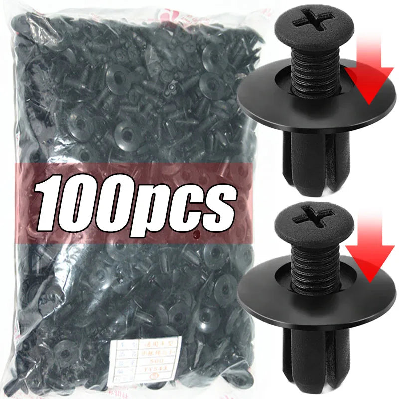 300/50Pcs 8Mm Plastic Fasteners Screws Universal Car Bumper Fender Black Rivets Car Fastener Push Pin Clips Auto Accessories