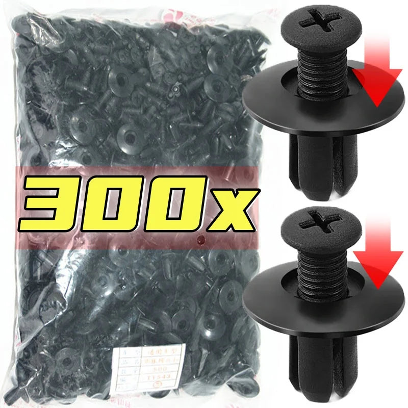 300/50Pcs 8Mm Plastic Fasteners Screws Universal Car Bumper Fender Black Rivets Car Fastener Push Pin Clips Auto Accessories