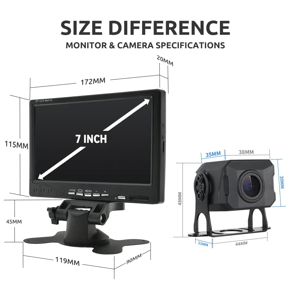 7" AHD Car Monitor with AHD Rear View Camera for Truck Parking 12-24V Reversing 1080P Camera Screen Easy Installation