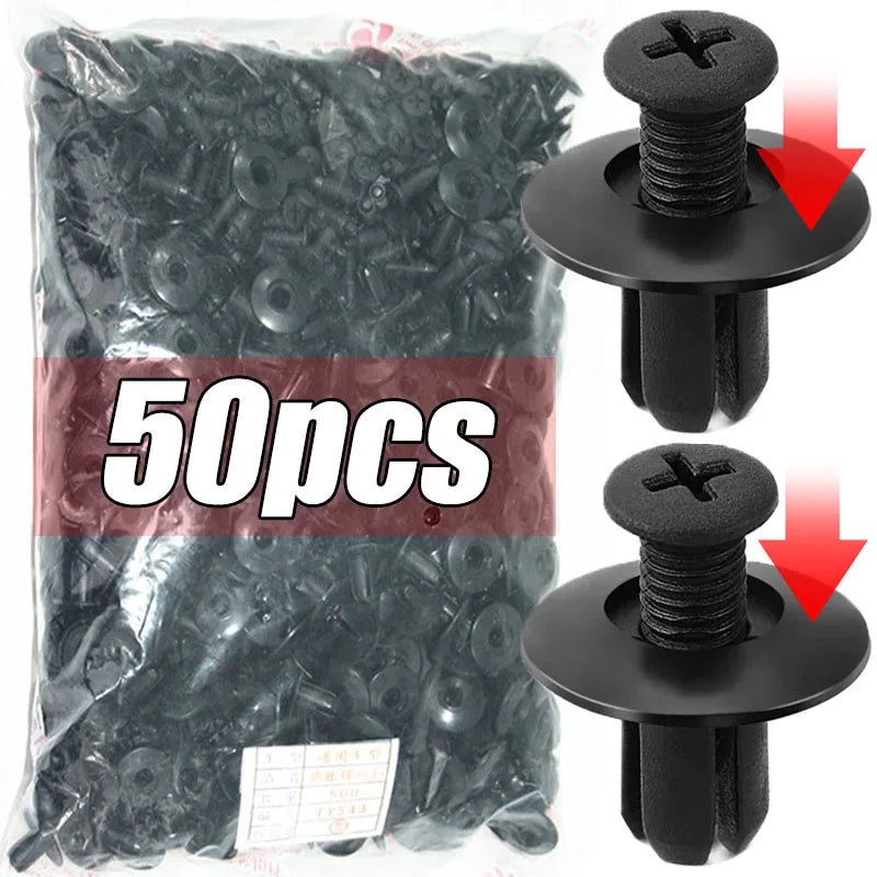 300/50Pcs 8Mm Plastic Fasteners Screws Universal Car Bumper Fender Black Rivets Car Fastener Push Pin Clips Auto Accessories