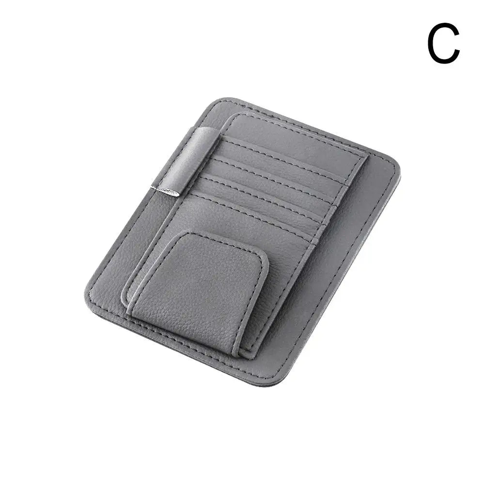 Car Sun Visor Organizer Multi-Pocket Leather Sunglasses Holder Storage Card Holder Card IC Glasses Clip Sunshade Bag Car-Storage