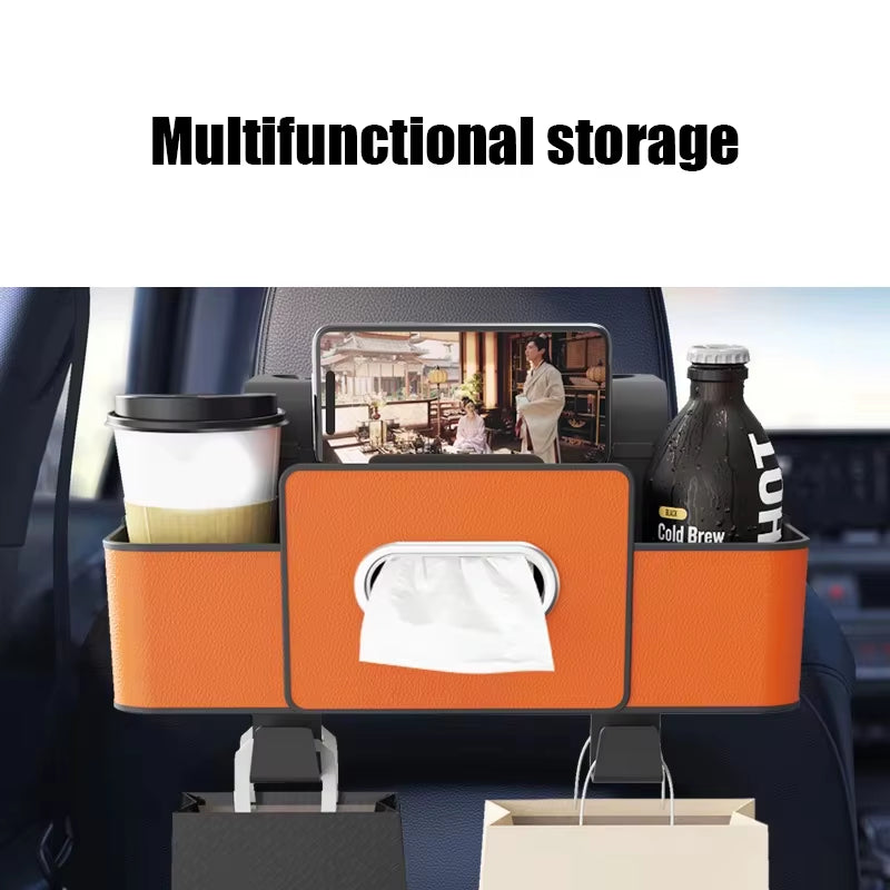 Car Backseat Organizer Multifunction Leather Interior Storage Bag Hanging Seat Back Tissue Water Cup Holder Auto Accessories