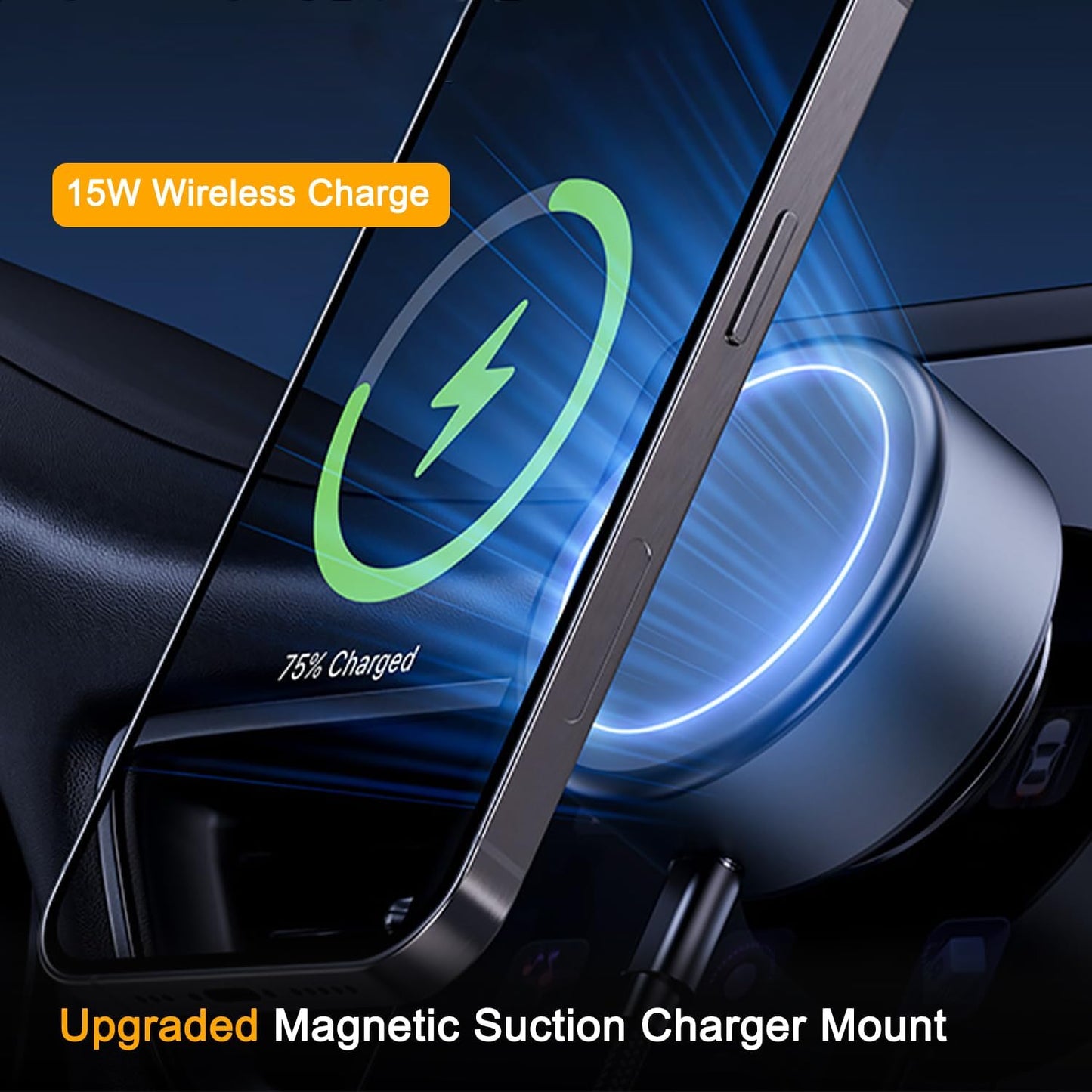 15W Car Electric Suction Cup Magnetic Wireless Charger Phone Holder, Air Vacuum Suction Phone Mount for Mirror and Gym, Compatible with Iphone 12/13/14/15/16 Series, Black