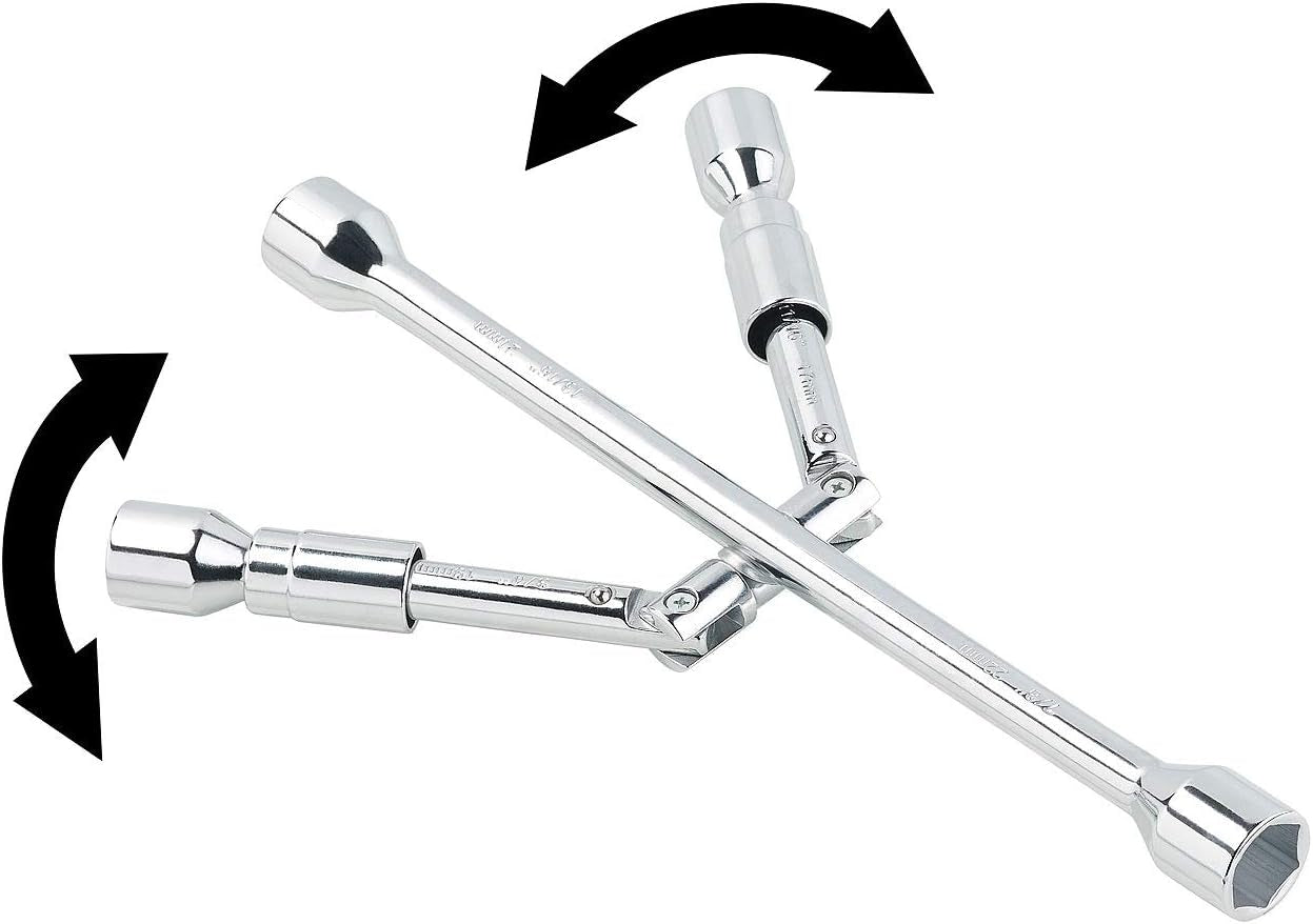 AGT Schlüssel: Faltbarer Kreuzschlüssel Für Radmuttern Der Größen 17, 19, 21 & 23 Mm (Schraubenschlüssel, Radkreuz, Drehmomentschlüssel)