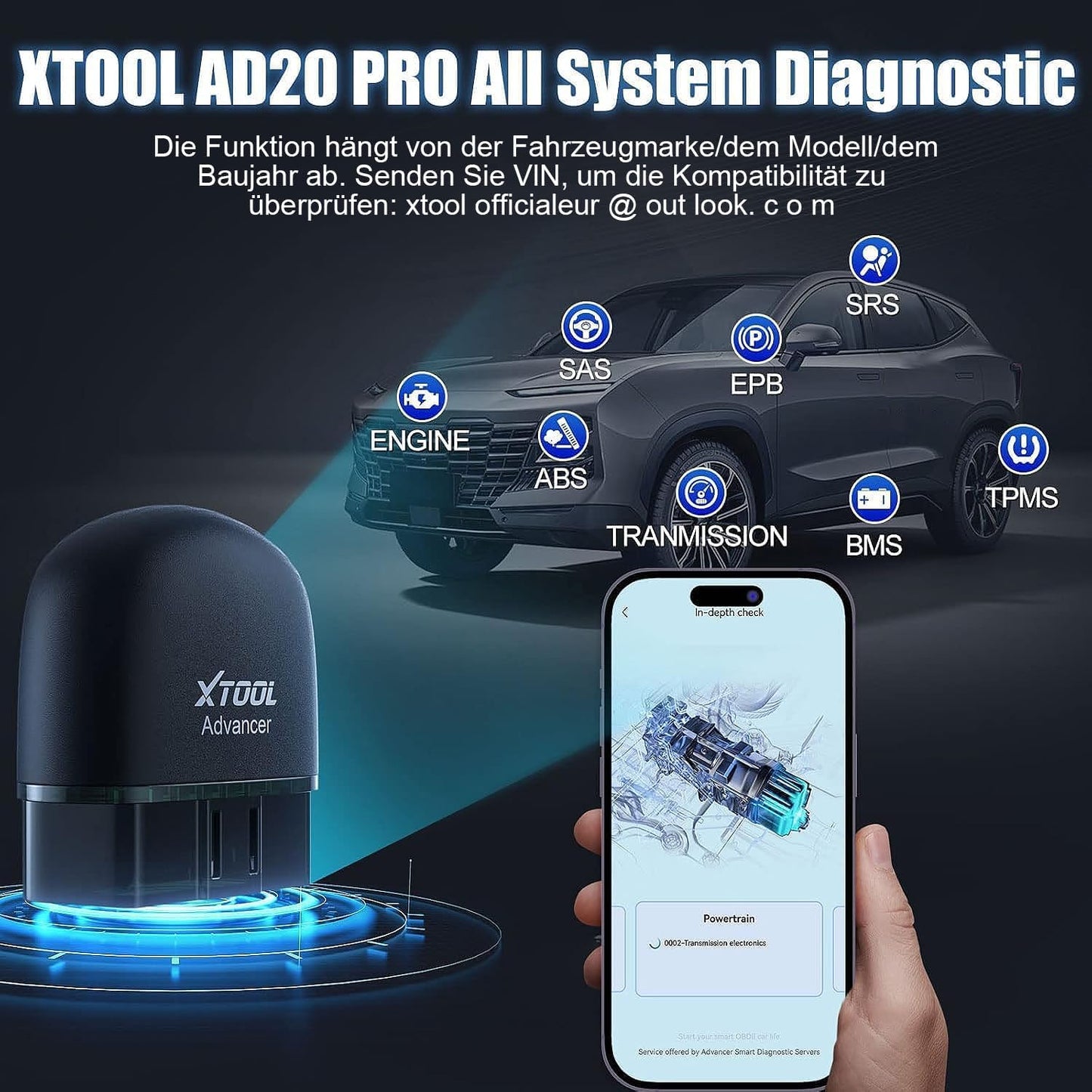 XTOOL AD20 Pro OBD2 Diagnosegerät Auto Scanner Alle System Scan, Obd2 Auslesegerät Mit Dtc-Definition, Öl-Reset, 15+ Sprachen, Spannungserkennung, Lebenslange Kostenlose Updates, Für Ios Und Android