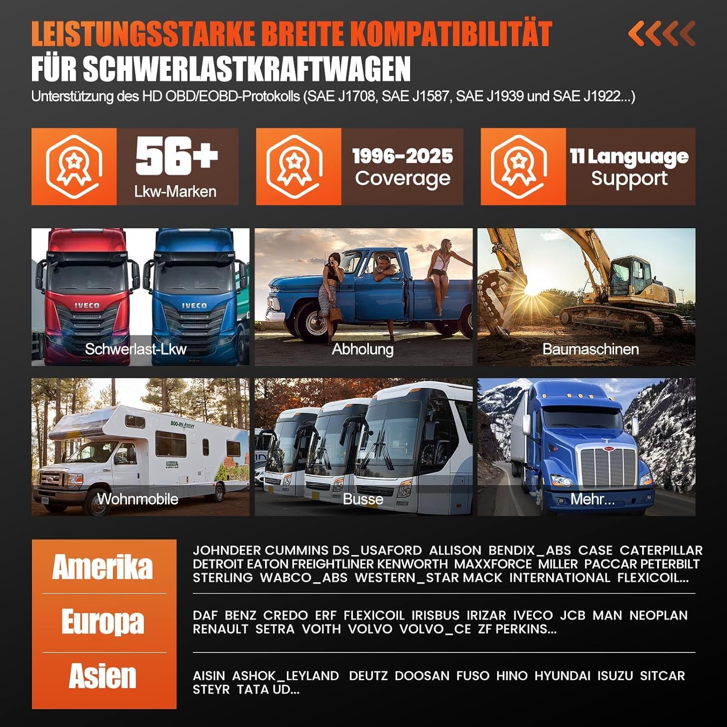 LAUNCH CRP129 HD Elite LKW Scanner, Diagnosegerät Vollständiger System-Codeleser Für 24V Schwerlastkraftwagen, Mit 7 Rückstellservice Für 99% 24-V Lastwagen & Nutzfahrzeuge Heavy Duty Truck