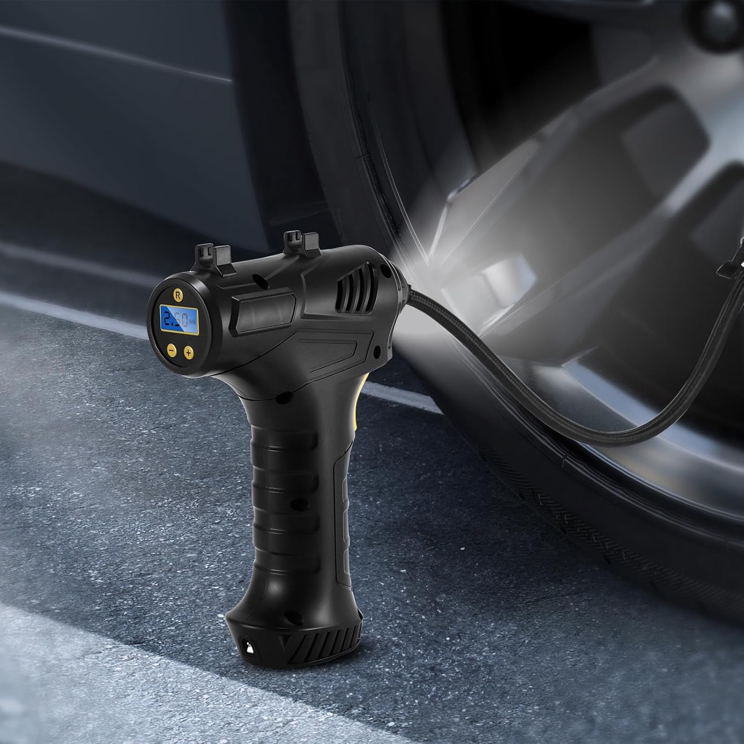 Luftpumpe Für Autoreifen, Kabellos, Elektrische Reifenpumpe, 150 PSI, Tragbar, Elektrische Pumpe Für Autoreifen Mit Led-Licht, Für Motorrad Bike Ball, 168CQJ