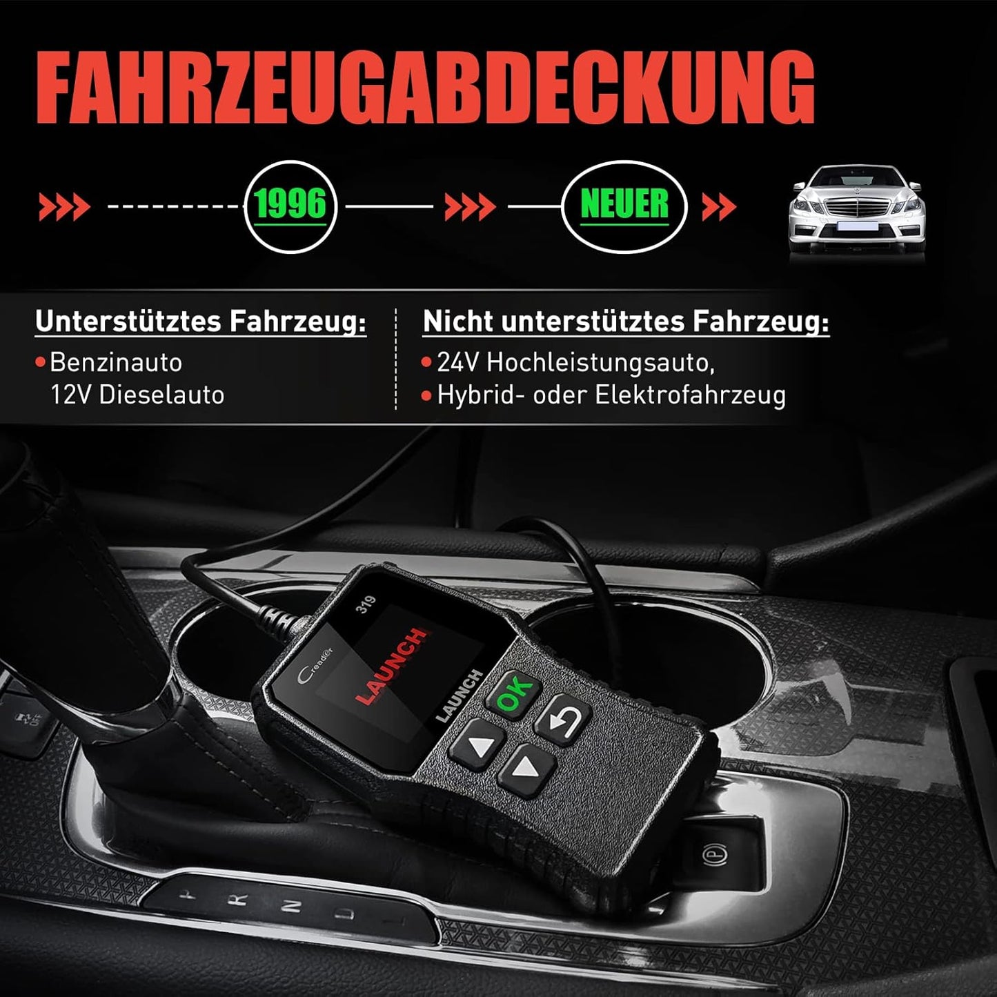 LAUNCH CR319 OBD2 Diagnosegerät OBD Fahrzeug Code-Scanner Fehlercodeleser Unterstützt Alle Autos Mit Obdii/Eobd/Can-Modi Und 16-Pin Obdii-Schnittstelle O2-Sensor / Evap-Test