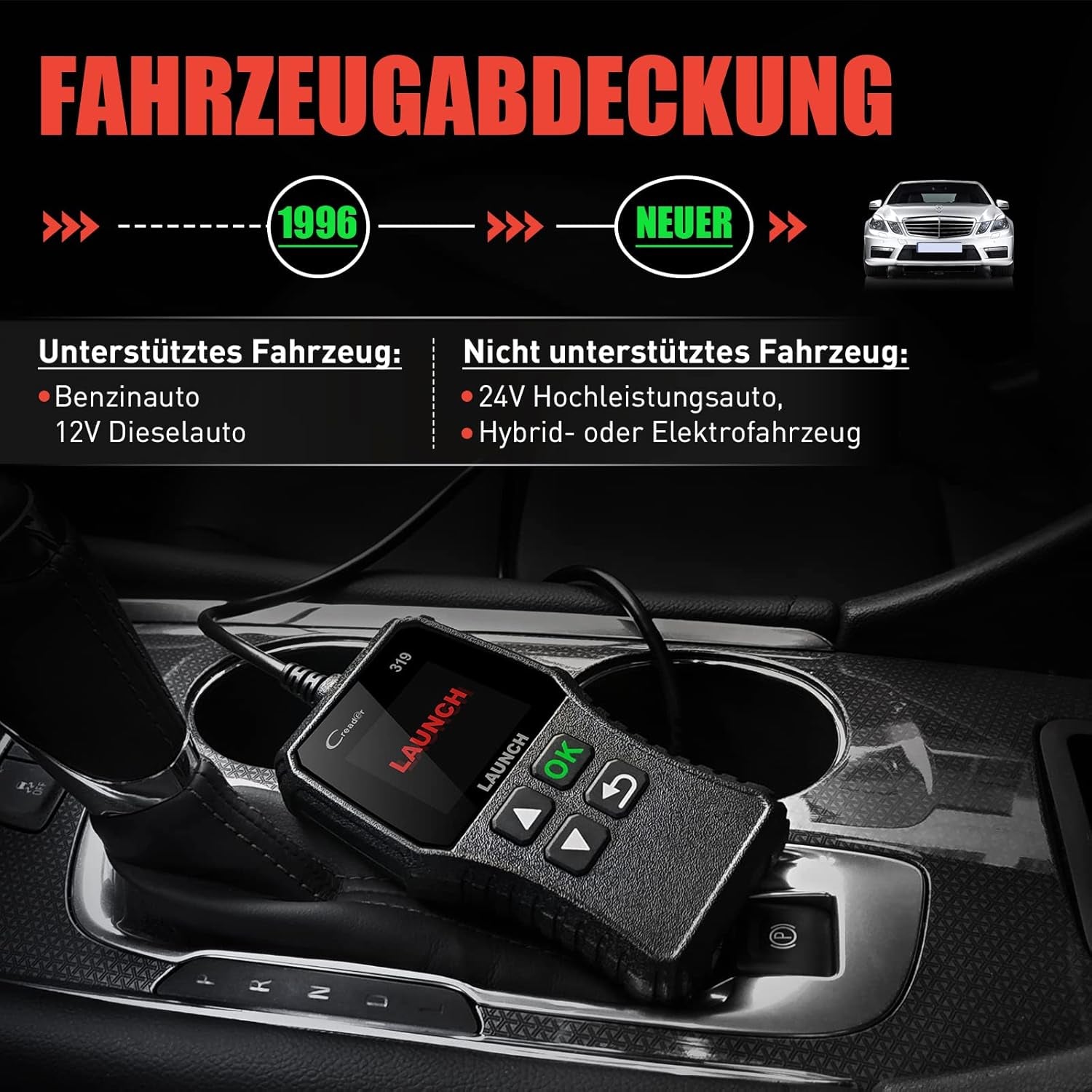 LAUNCH CR319 OBD2 Diagnosegerät OBD Fahrzeug Code-Scanner Fehlercodeleser Unterstützt Alle Autos Mit Obdii/Eobd/Can-Modi Und 16-Pin Obdii-Schnittstelle O2-Sensor / Evap-Test
