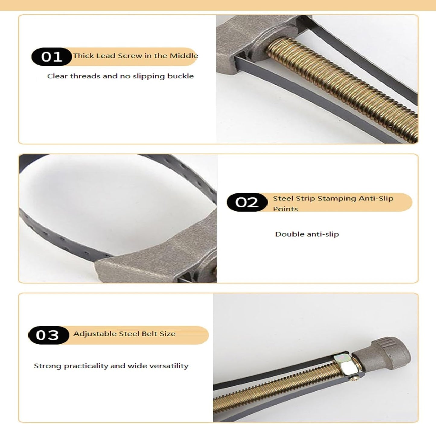 Ölfilterschlüssel Mit Metallband,Riemenschlüssel Zum Entfernen,Ölfilter Ausbau Werkzeugriemen Schlüsseldurchmesser Einstellbar,Verstellbares Ölfilter-Entfernungswerkzeug Für Öl,Auto,Lkw,60Mm Bis 120Mm