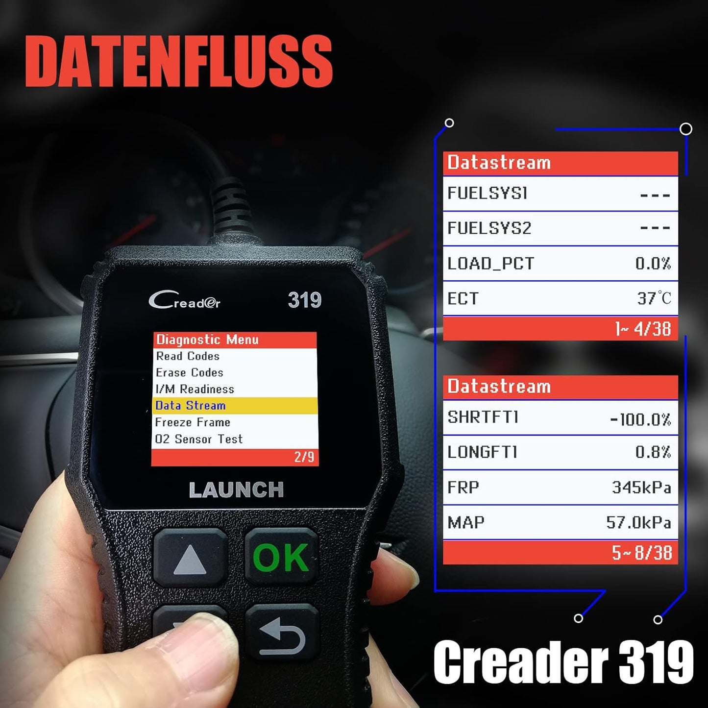 LAUNCH CR319 OBD2 Diagnosegerät OBD Fahrzeug Code-Scanner Fehlercodeleser Unterstützt Alle Autos Mit Obdii/Eobd/Can-Modi Und 16-Pin Obdii-Schnittstelle O2-Sensor / Evap-Test
