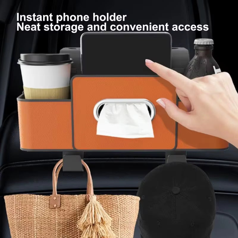 Car Backseat Organizer Multifunction Leather Interior Storage Bag Hanging Seat Back Tissue Water Cup Holder Auto Accessories