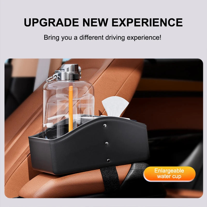 Car Arm Rest Storage Box Nappa Leather Armrest Organizer with Tissue Holder Universal Auto Center Console Extension Box