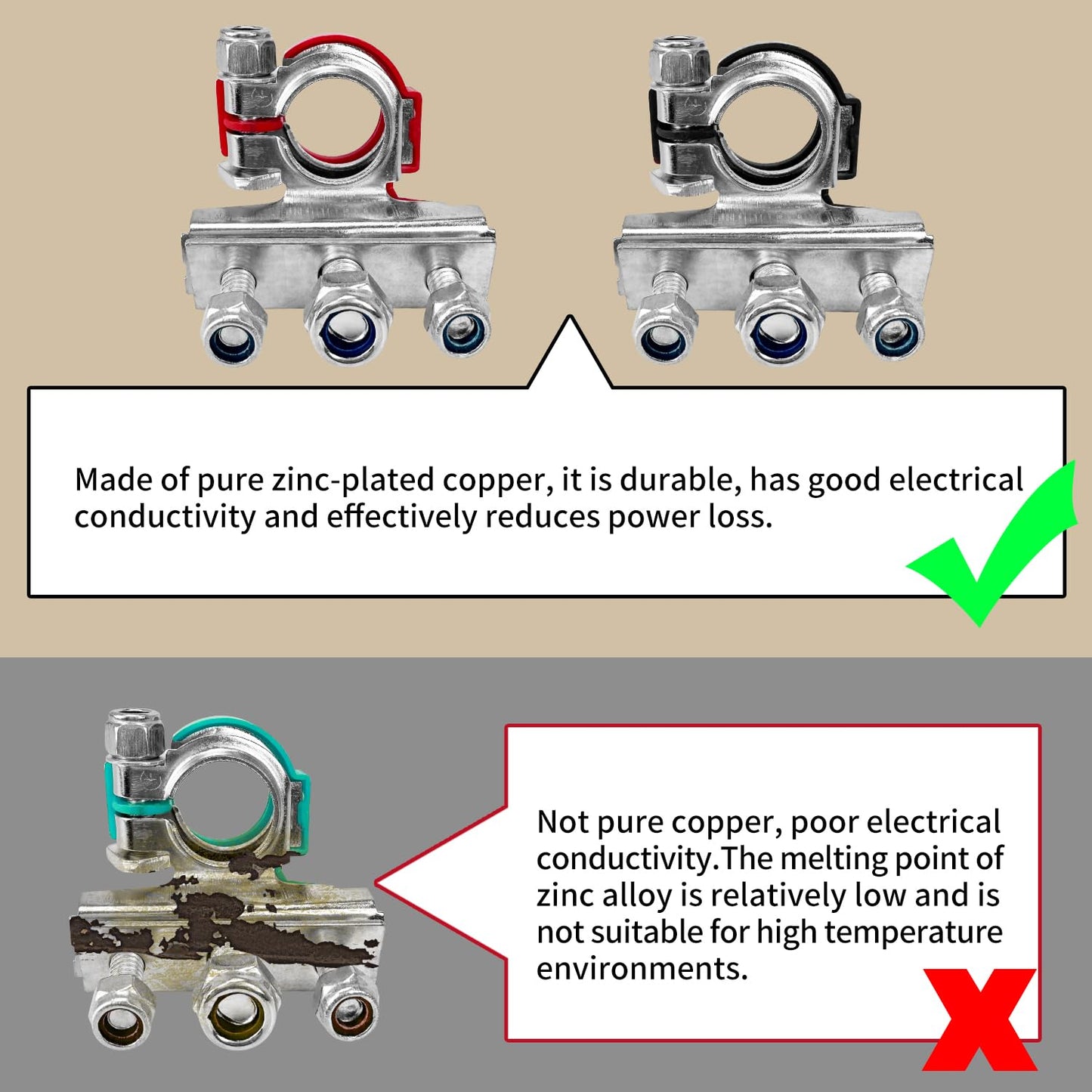 2 Stück Batterieklemmen 3-Fach Steckverbinder, Leisure Batterieklemmen Batterie Polklemmen 12V PKW Batterieklemme Für Auto Van Wohnwagen Boot