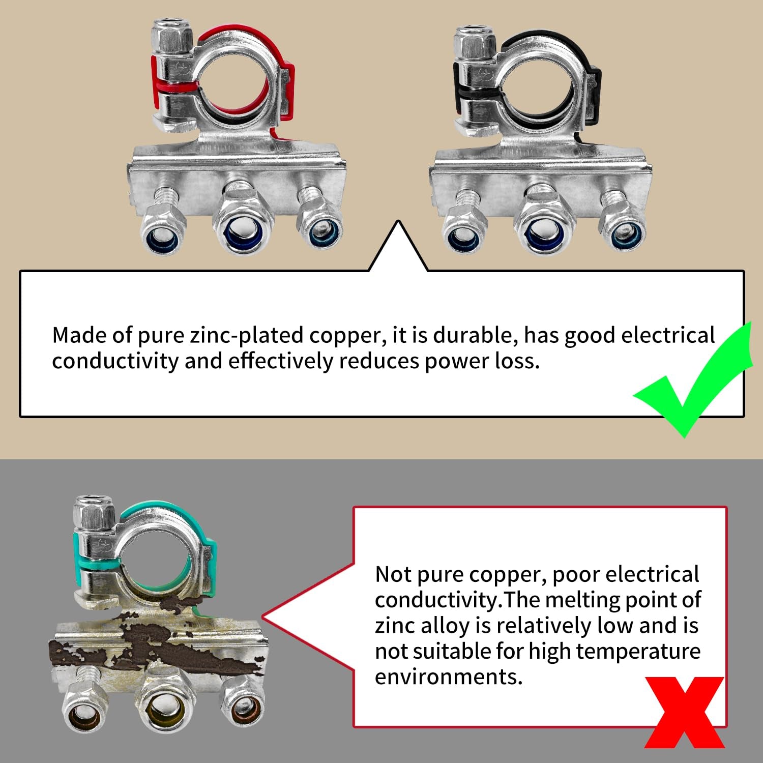 2 Stück Batterieklemmen 3-Fach Steckverbinder, Leisure Batterieklemmen Batterie Polklemmen 12V PKW Batterieklemme Für Auto Van Wohnwagen Boot