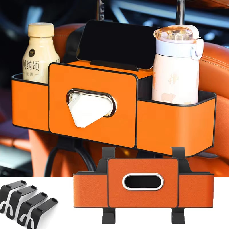 Car Backseat Organizer Multifunction Leather Interior Storage Bag Hanging Seat Back Tissue Water Cup Holder Auto Accessories