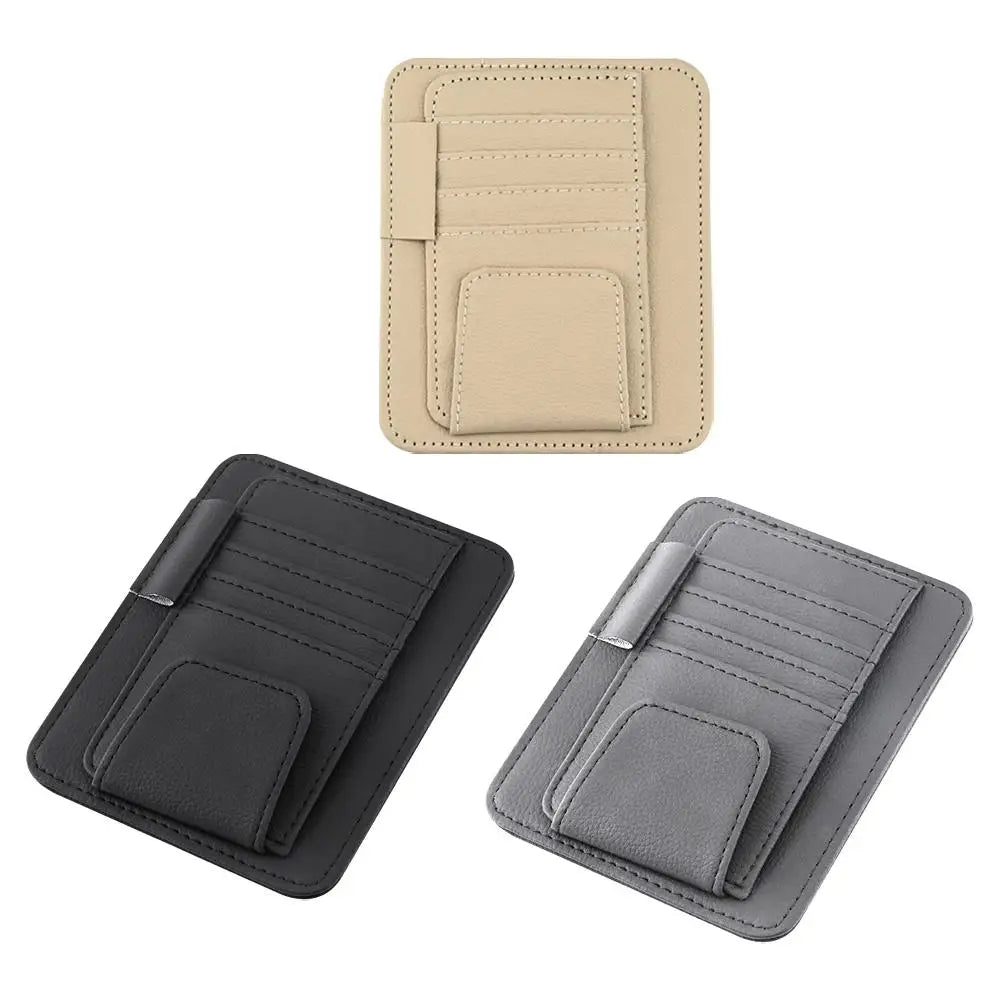 Car Sun Visor Organizer Multi-Pocket Leather Sunglasses Holder Storage Card Holder Card IC Glasses Clip Sunshade Bag Car-Storage